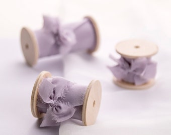 Lilac Silk Ribbon / 3 yards length, hand dyed, on wooden spool / Wedding bouquet ribbon