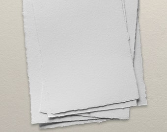 300gsm A5 Sheet in White, Handmade Cotton Paper with Deckle Edge