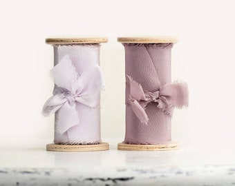 Hand dyed silk ribbon set of lavender and mauve - Ribbon for bouquet, wedding decoration, photography styling