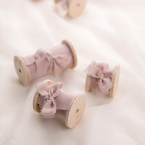 Hand dyed silk ribbon on wooden spool / Color Dusty rose / Wedding invitation, photo styling, bridal bouquet