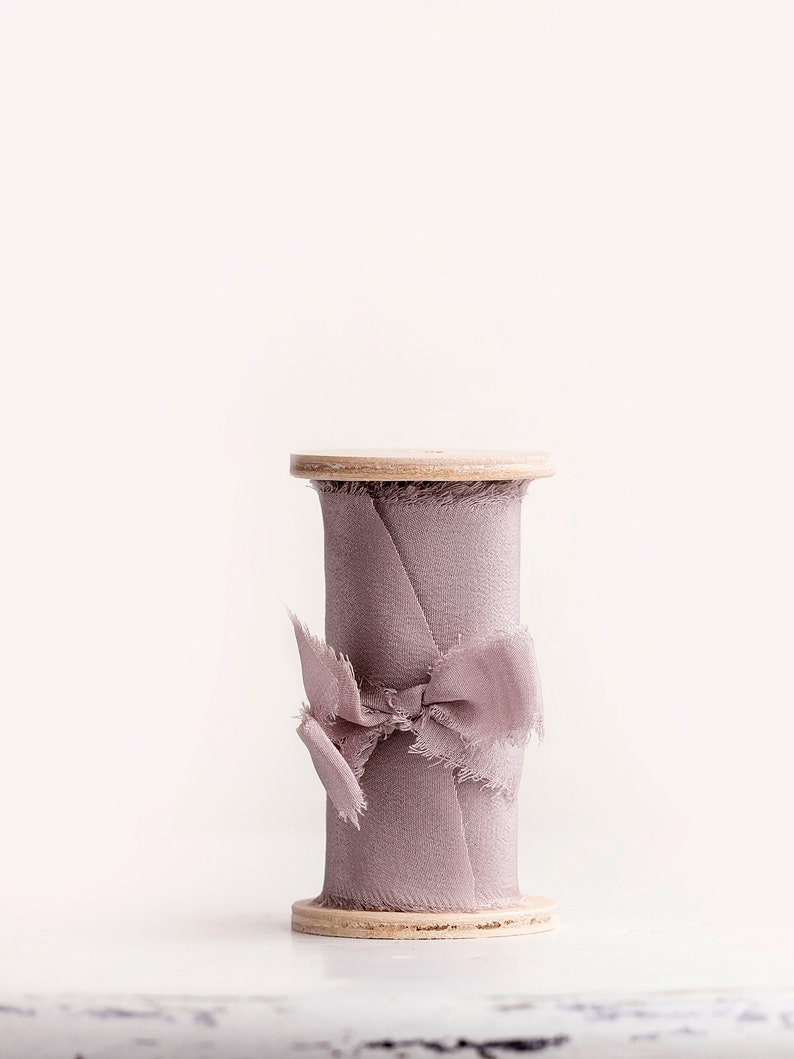 Silk Ribbon Styling Bundle Set of 3 ribbon spools in grey, lavender, mauve For wedding invitation, photography flat lays, table setting image 7