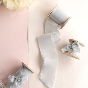 Silk Ribbon Styling Bundle Set of 3 ribbon spools in grey, lavender, mauve For wedding invitation, photography flat lays, table setting image 4