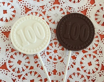 Number "100" Chocolate Lollipops - 12 qty Birthday Party - 100th Anniversary Party- 100th Celebration - Number 100 Party Favor/Company Party