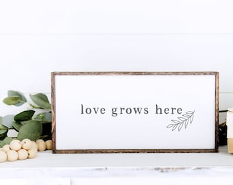 Love Grows Here Wood Sign - MORE COLOR & SIZES - Inspirational - Home Decor - Entryway