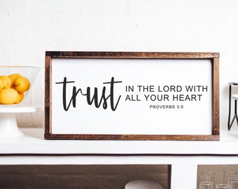 Trust in the Lord Wood Sign - MORE COLOR & SIZES - Proverbs 3:5 - Religious Decor - Inspirational