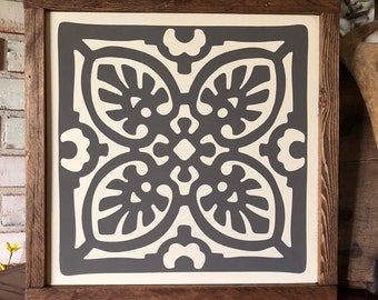 Tile Wood Sign - Moroccan Tile - Spanish Tile - Gallery Wall - Home Decor