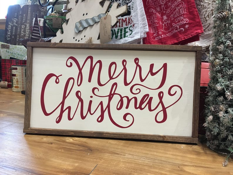 Merry Christmas wood sign Farmhouse Style Christmas Decor | Etsy
