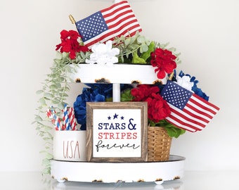 Stars and Stripes Mini Sign - MORE COLOR & SIZES - Wood Sign - Tiered Tray - Patriotic - Fourth of July