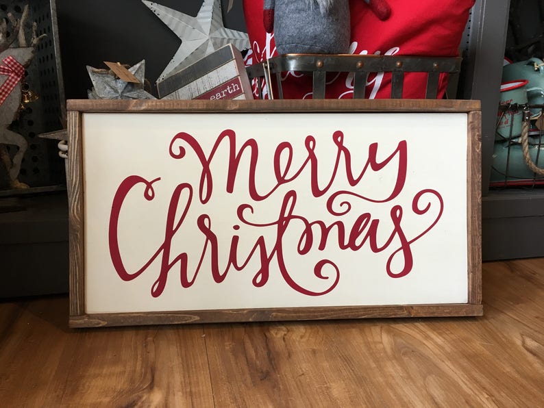 Merry Christmas wood sign Farmhouse Style Christmas Decor | Etsy