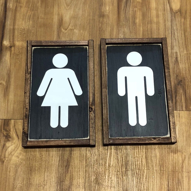 Restroom Boy and Girl Wood Signs Home Decor Bathroom Decor Etsy