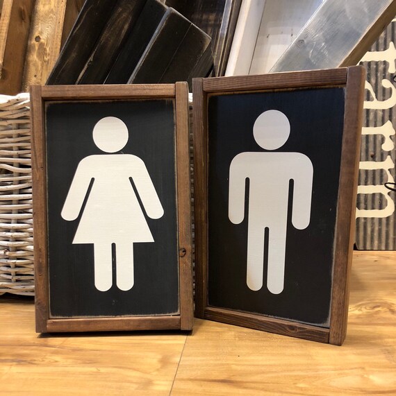 Restroom Boy and Girl Wood Signs Home Decor Bathroom Decor Etsy