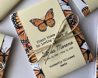 Paquetes personalizados de semillas de algodoncillo de mariposa conmemorativa / paquetes de semillas de jardín de mariposas