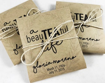 Personalized Tea Packets | Memorial Gifts | Funeral Favors | Life Celebration Gifts | Tea Lover Gift | Kraft Tea Packet Covers