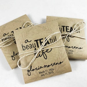 Personalized Tea Packets | Memorial Gifts | Funeral Favors | Life Celebration Gifts | Tea Lover Gift | Kraft Tea Packet Covers