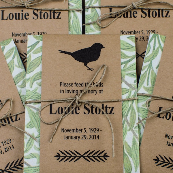 Memorial Bird Seed Packets with Green Foliage