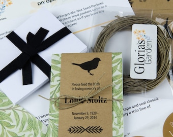Do-It-Yourself Personalized Memorial Bird Seed Packets with Green Foliage