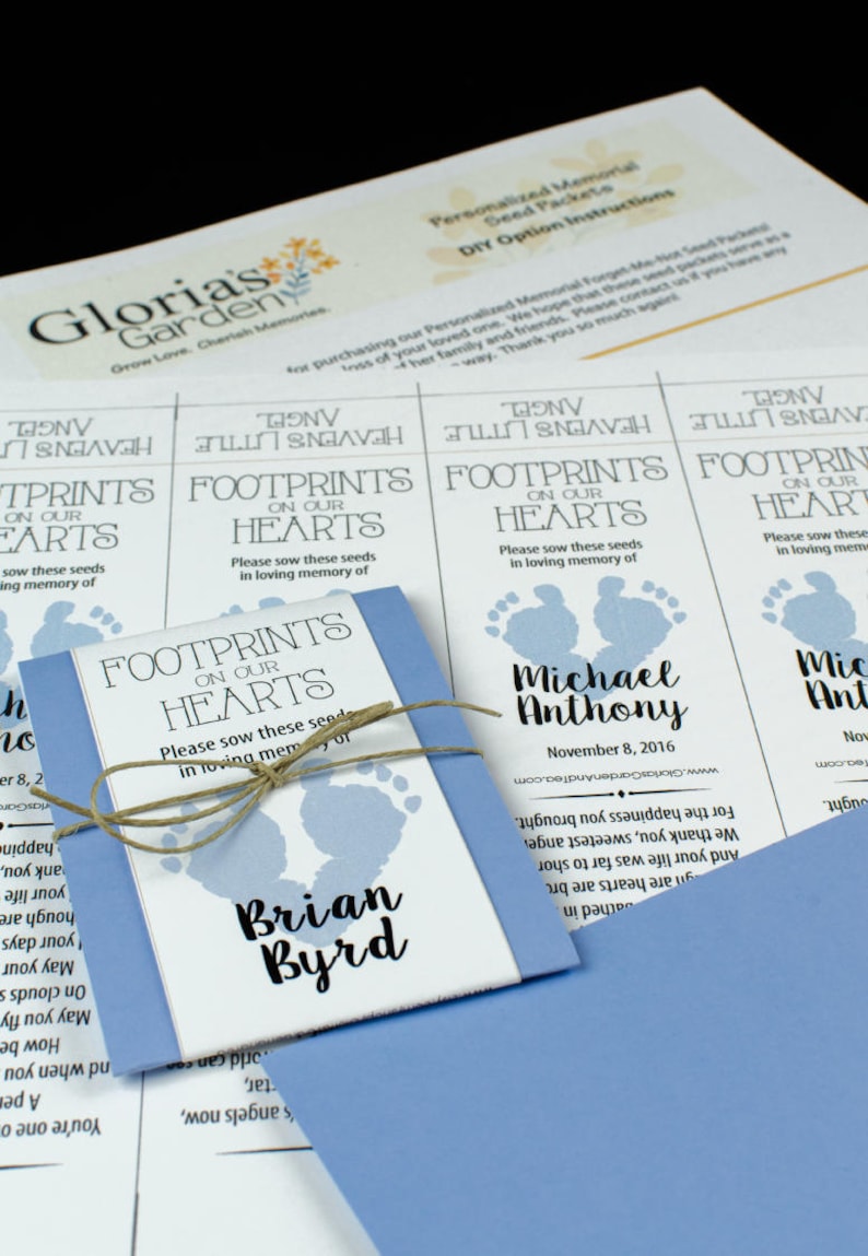 DIY Baby Boy Infant Child Memorial Seed Packet Package \u2013 Footprints On Our Hearts