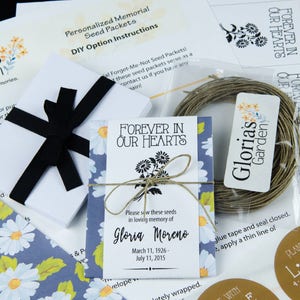 Do-It-Yourself Personalized Memorial Wildflower Seed Packet Package with Daisies