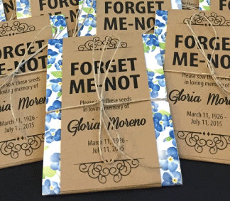Personalized Memorial Forget-Me-Not Seed Packets with Blue Floral Wrap image 1