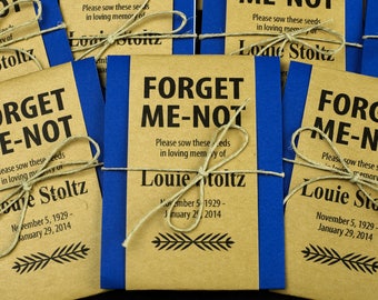 Paquetes de semillas de nomeolvides conmemorativos personalizados en azul marino