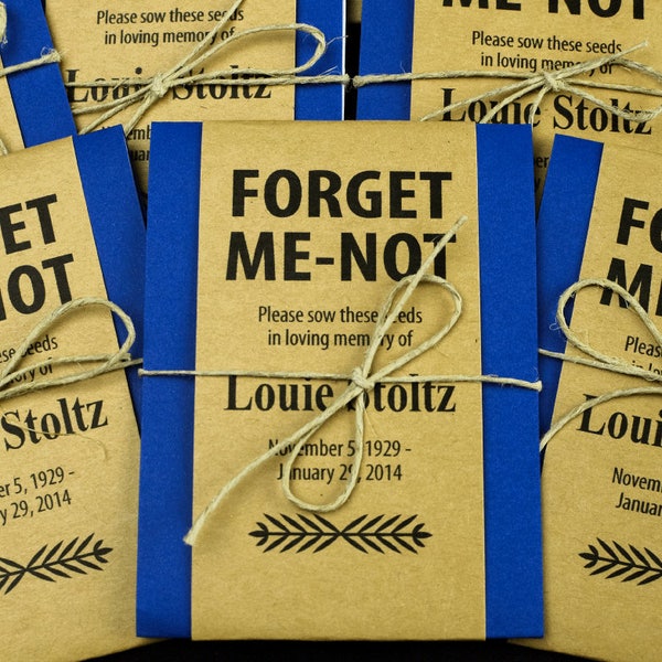 Personalized Memorial Forget-Me-Not Seed Packets in Navy Blue