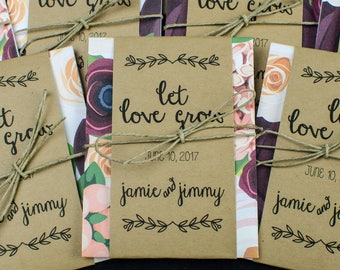 Personalized Wedding Seed Packets in a Dark Romantic Design | Let Love Grow Custom Wedding Seed Packet Favors