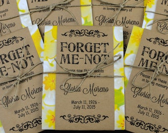 Paquetes de semillas de nomeolvides conmemorativos florales amarillos personalizados