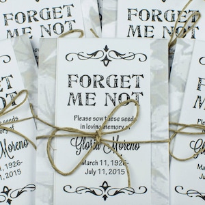 Personalized Gray & White Memorial Forget-Me-Not Seed Packets