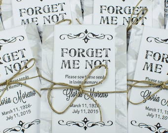 Paquetes de semillas de nomeolvides conmemorativos grises y blancos personalizados