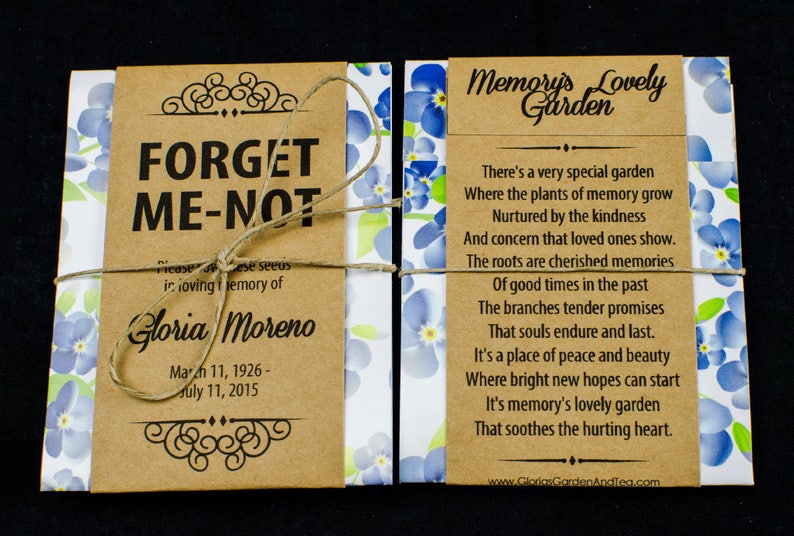 Personalized Memorial Forget-Me-Not Seed Packets with Blue Floral Wrap image 3