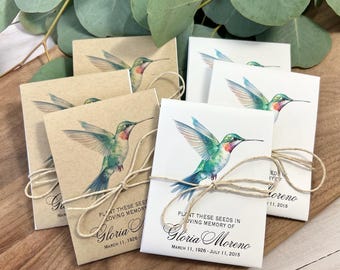 Personalized Hummingbird Memorial Wildflower Seed Packets | Custom Hummingbird Funeral Seed Packets