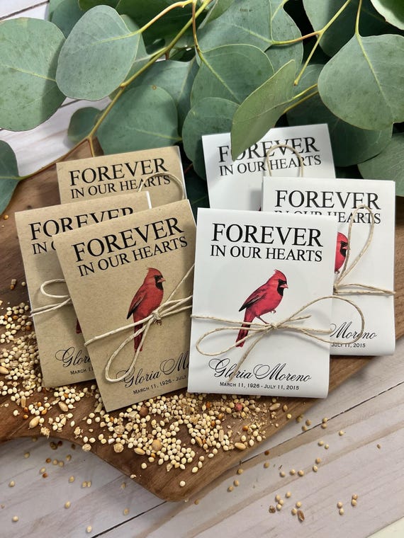 Personalized Memorial Cardinal Bird Seed Packets | Custom Cardinal Funeral Bird Seed Packets
