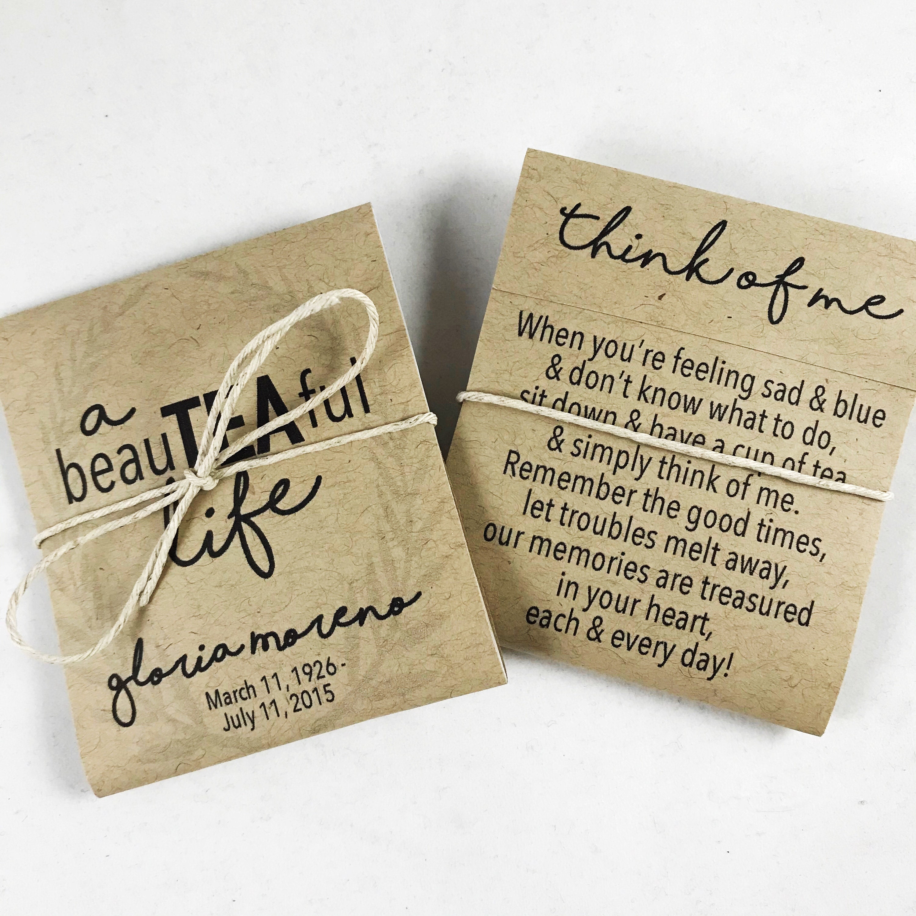 Personalized Tea Packets Memorial Gifts Funeral Favors Etsy