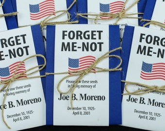 Paquetes de semillas de nomeolvides conmemorativos patrióticos personalizados