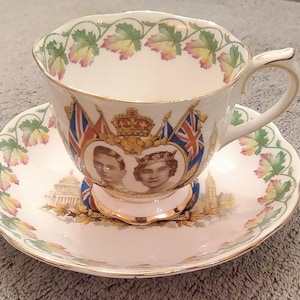 Royal Albert &quot;Loyalty&quot; cup and saucer commemorating the visit of George VI and Queen Elizabeth to Canada and the USA, 1939