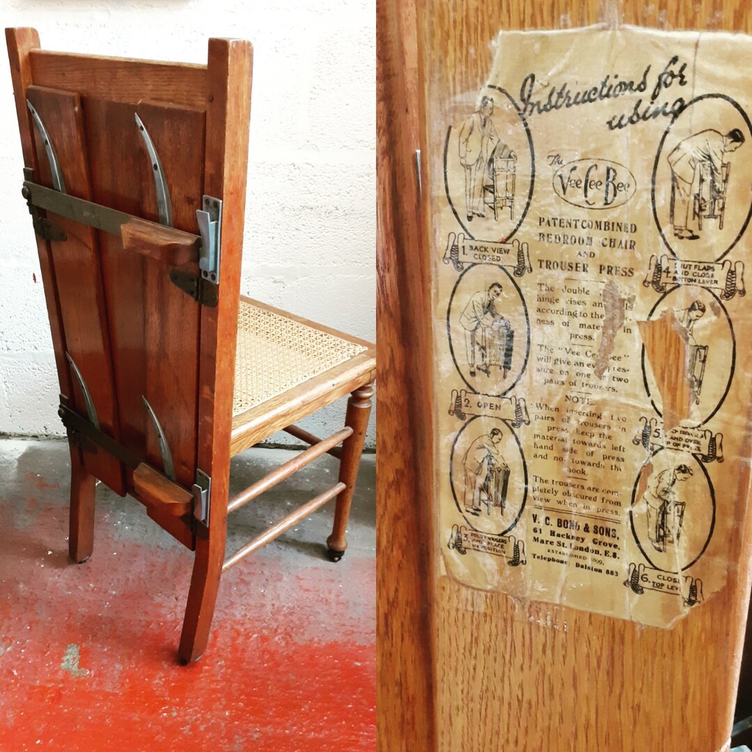 Antique Bedroom Chair Trouser Press With Caned Seat Etsy