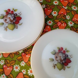 Vintage Phoenix Opalware Plates: Fruit Design, Made in England