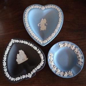 Pretty vintage Wedgewood Jasperware dishes in blue or black