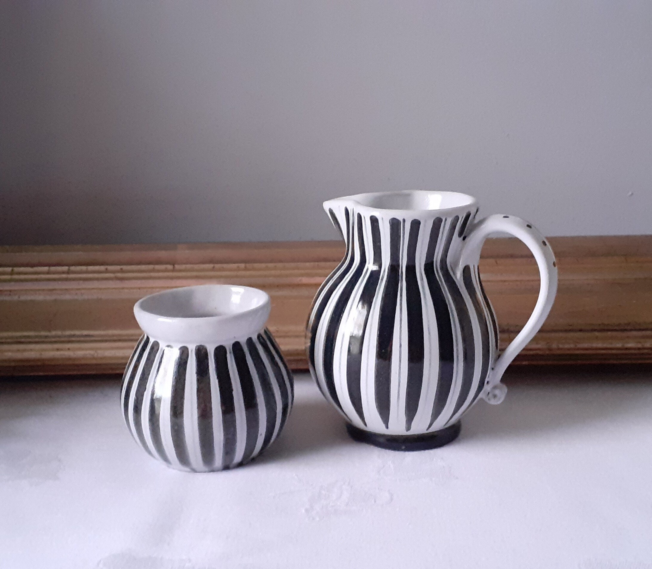 Vintage 1950s Rye Pottery Cottage Stripe cream jug and sugar Etsy