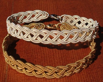 Guitar String Bracelet or Anklet, Gold or Silver Double Braid