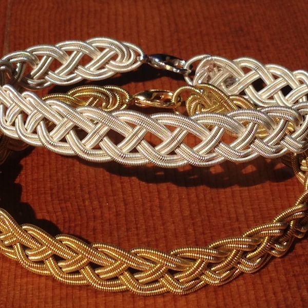 Guitar String Bracelet or Anklet, Gold Double Braid