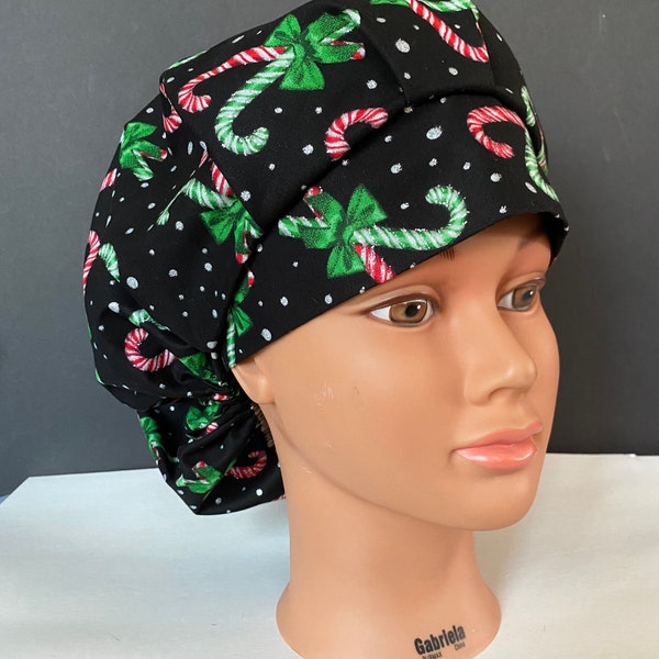 Red and Green Sparkle Christmas Candy Cane  Bouffant Surgical Hat