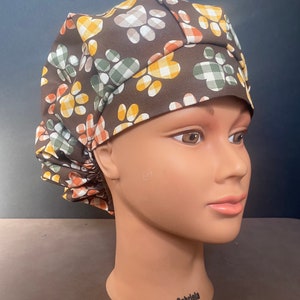 Plaid Dog Paw Print Bouffant Surgery Hat