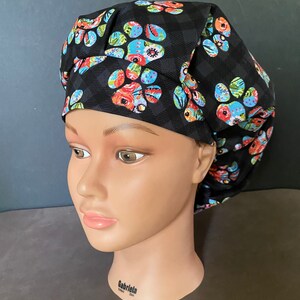 Floral Dog Paw Print Bouffant Surgery Hat