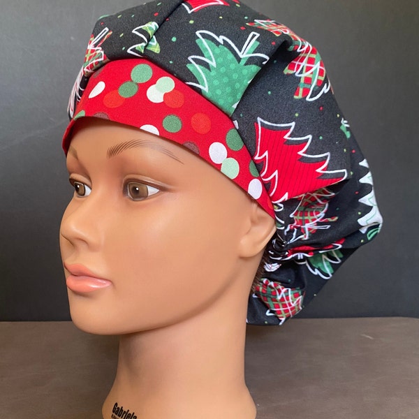 Colorful Trees Christmas Bouffant Surgery Hat