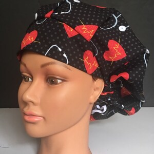 Heart and Stethoscope Bouffant Surgery Hat