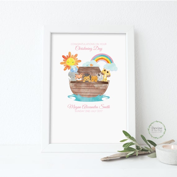 PERSONALISED BOY GIRL Noahs Ark CHRISTENING DAY CARD BAPTISM// NAMING DAY
