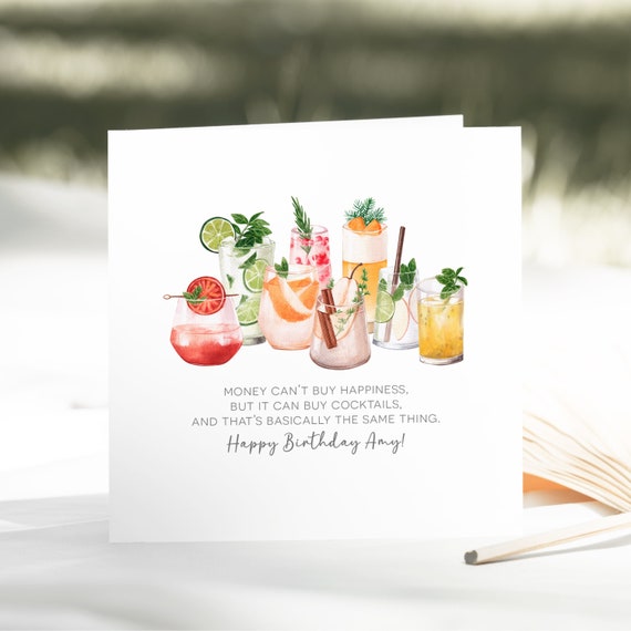 Personalised Birthday Card | Funny Cocktails Card | Card For Best Friend, Sister, Auntie, Godmother, Mum, Neighbour | Drinking Alcohol Card