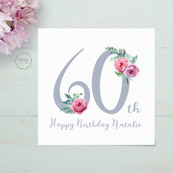 Mum Floral- Sixty Birthday Greeting Card Happy 60th Birthday Card Nan