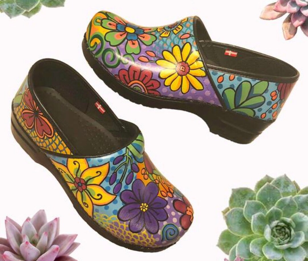 Hand painted sanita clogs clearance